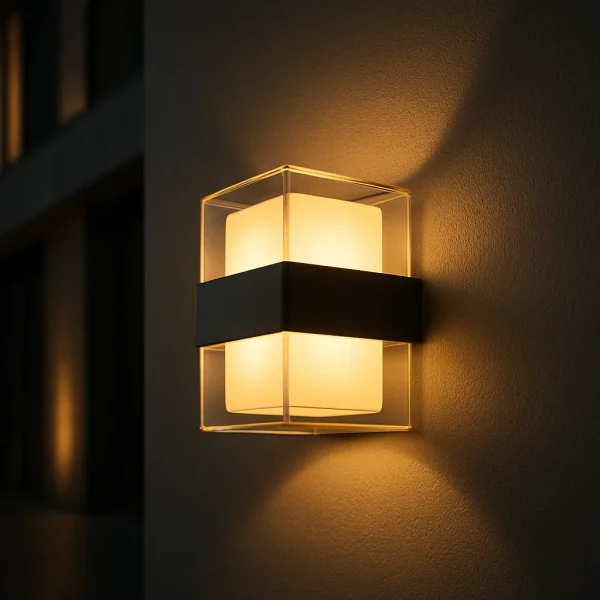 چراغ دیواری LED مکعبی مدرن با قاب شفاف